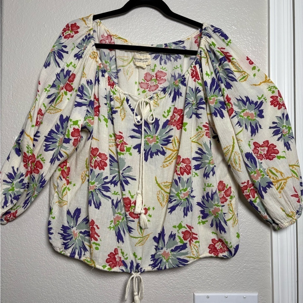 Vintage Denim & Supply Ralph Lauren Floral Boho Blouse in Red, Blue, and Green